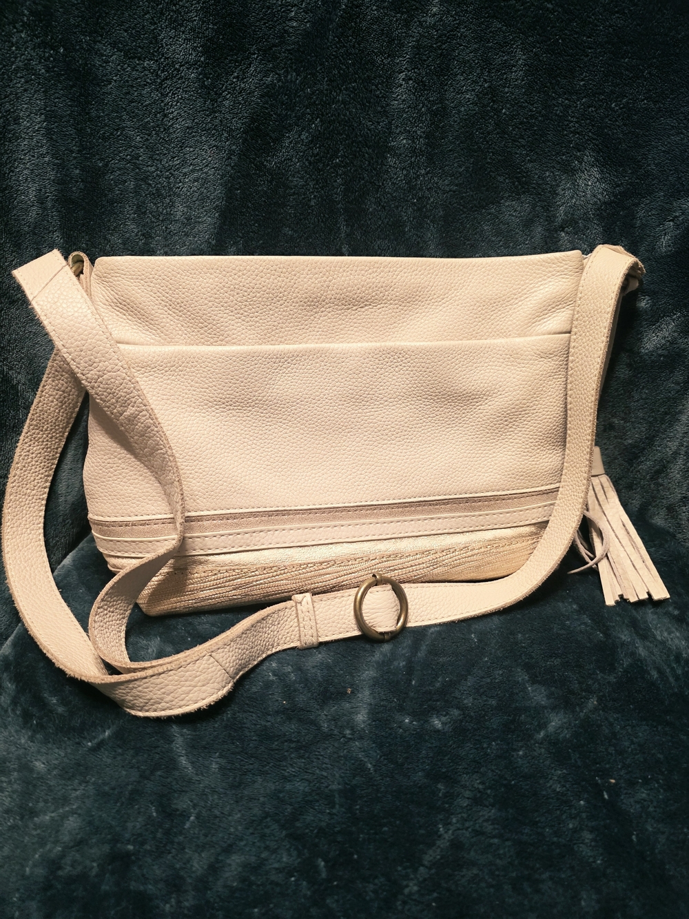 The Sak Melrose Leather Cream Leather Crossbody Bag with Tassel
